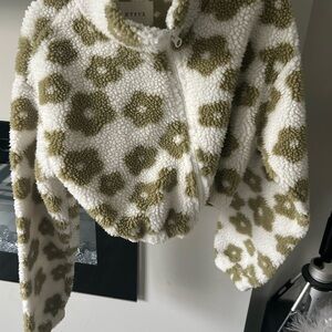 HYFVE White and Green Floral Fleece Jacket